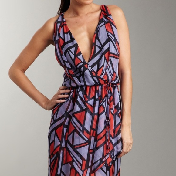 Robert Rodriguez stained glass silk resort beach plunging dress - Picture 2 of 3